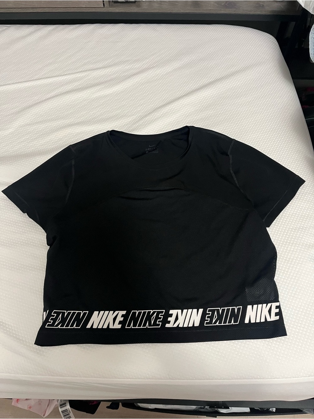 Nike Black Cropped Performance Tee with White Logo Band